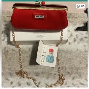 Miu Miu Red mini Clutch with Gold Chain